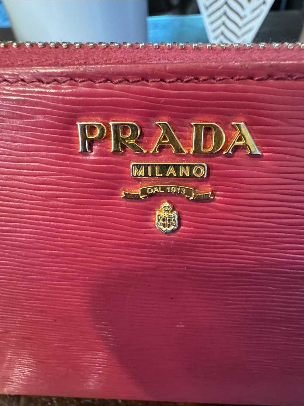 Prada Hot Pink Saffiano Zip Wallet with Gold Chain Strap - Picture 5 of 16